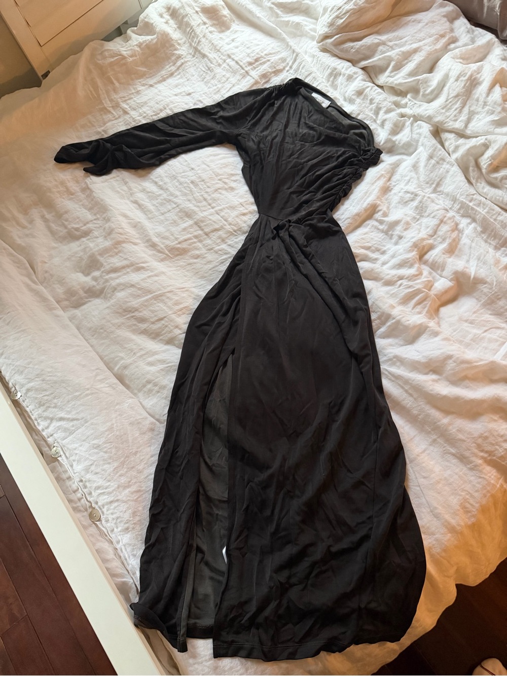Something Navy Black One-Shoulder Wrap Maxi Dress
